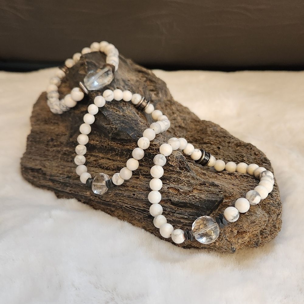 NWOT Set of 3 White and crystal bracelets
